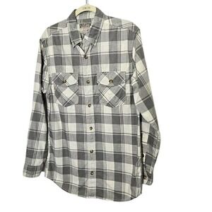 Duluth Trading Co. Flannel Shirt Plaid Button Up Long Sleeve Gray Mens M Classic
